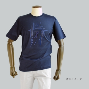 ZILLI (ジリー) Tシャツ コットン 刺繍入り ブルー ネイビー 春夏